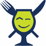 Wine glass with fork and knife icon and "E" in Live4It representing Eat, Drink, and Be Merry